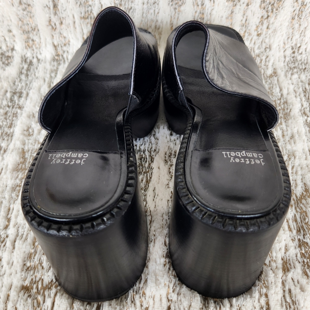 Jeffrey Campbell "Concert Platform Mule" Sandal Black Leather | Women's Size 10 - Picture 6 of 13